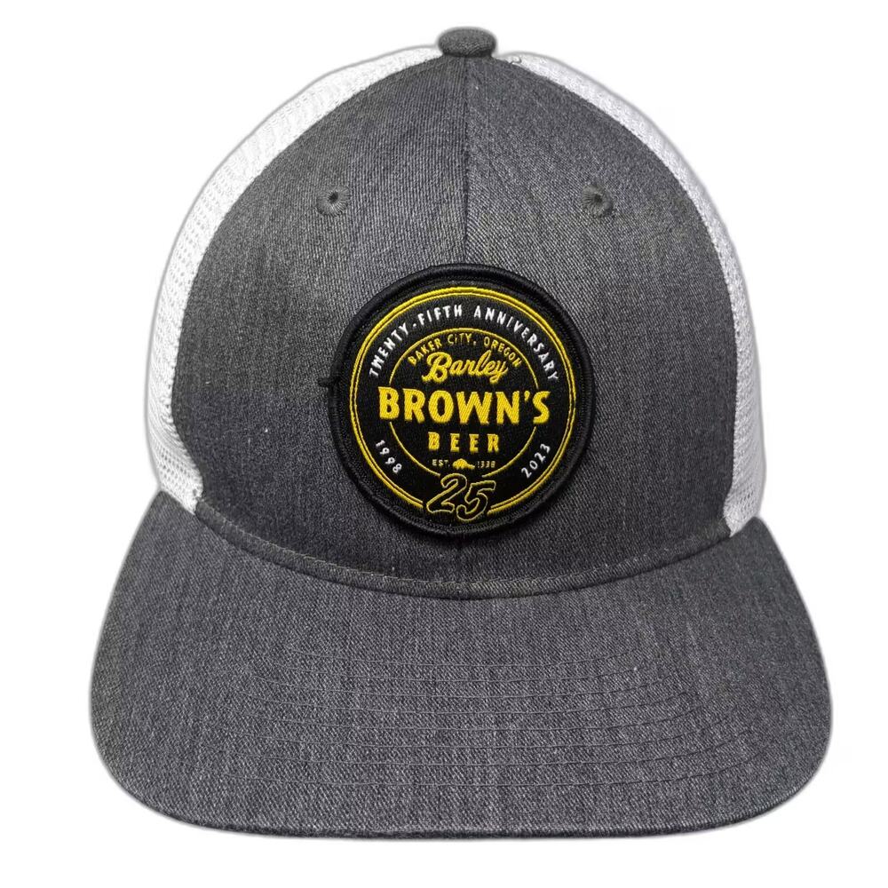 Emblem Gray White Trucker Hat Barley Brown's Beer 25th Anniversary Snapback OS